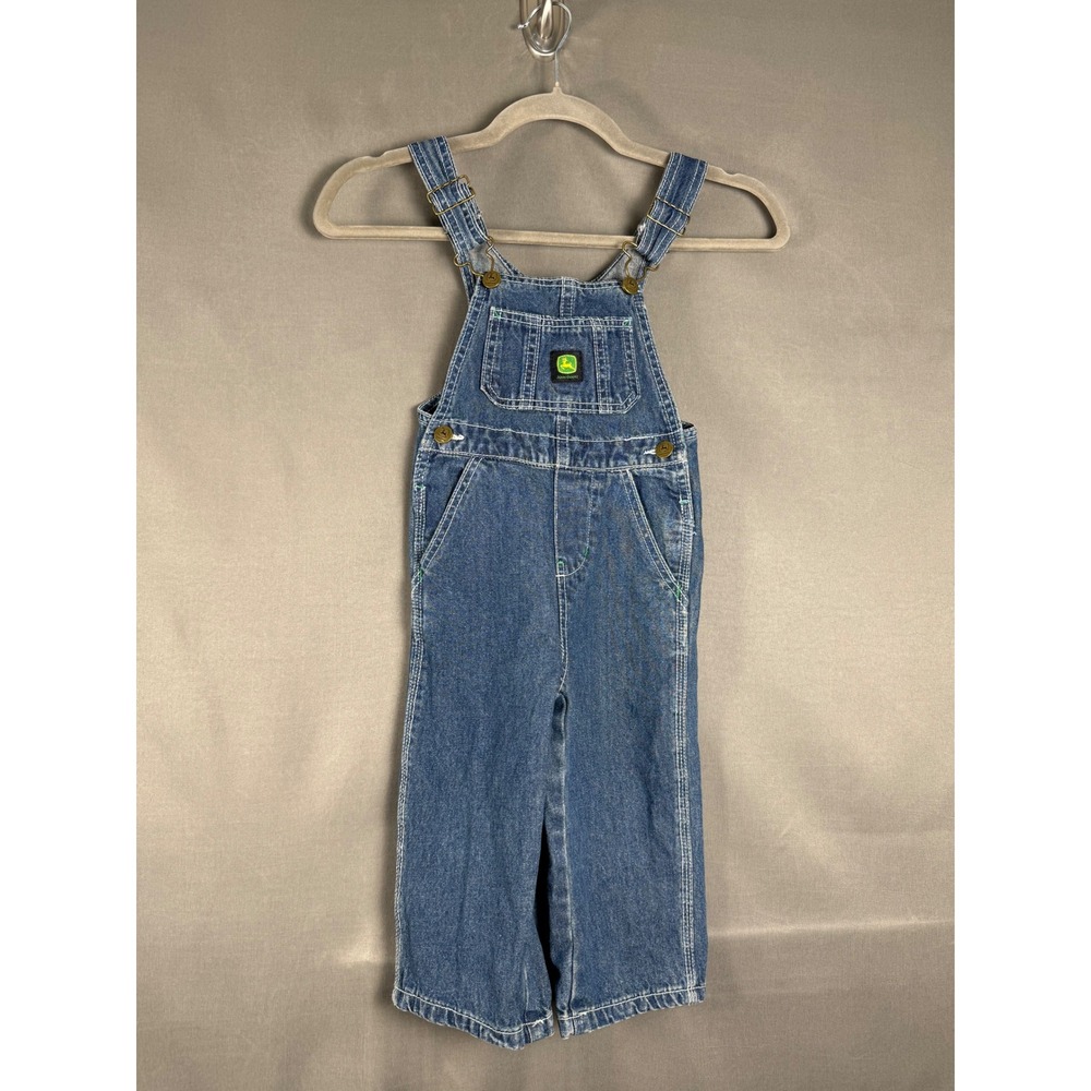 John Deere Denim Overalls Kids 2T Blue Classic Logo Bibs Workwear Medium Wash